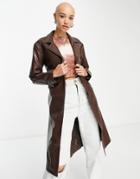 Glamorous Longline Brown Pu Jacket