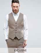 Heart & Dagger Skinny Vest In Herringbone Tweed - Stone