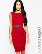 Little Mistress Petite Pencil Dress With Embellished Waist - Red