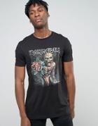 Asos Longline T-shirt With Iron Maiden Print - Black