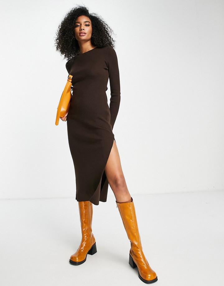 Asos Design Midi Dress With Open Back Detail In Brown