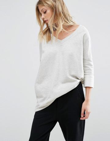 Noisy May Deep V Oversize Sweatshirt - White