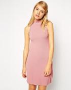 Asos Knitted Shift Dress With Embellished Turtleneck - Pink