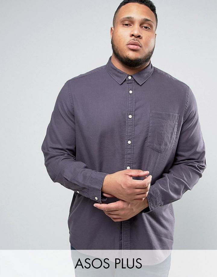 Asos Plus Regular Fit Slubby Viscose Shirt In Gray - Green