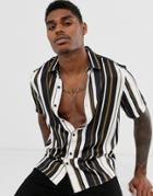 Asos Design Relaxed Shirt In White Black And Gold Stripe