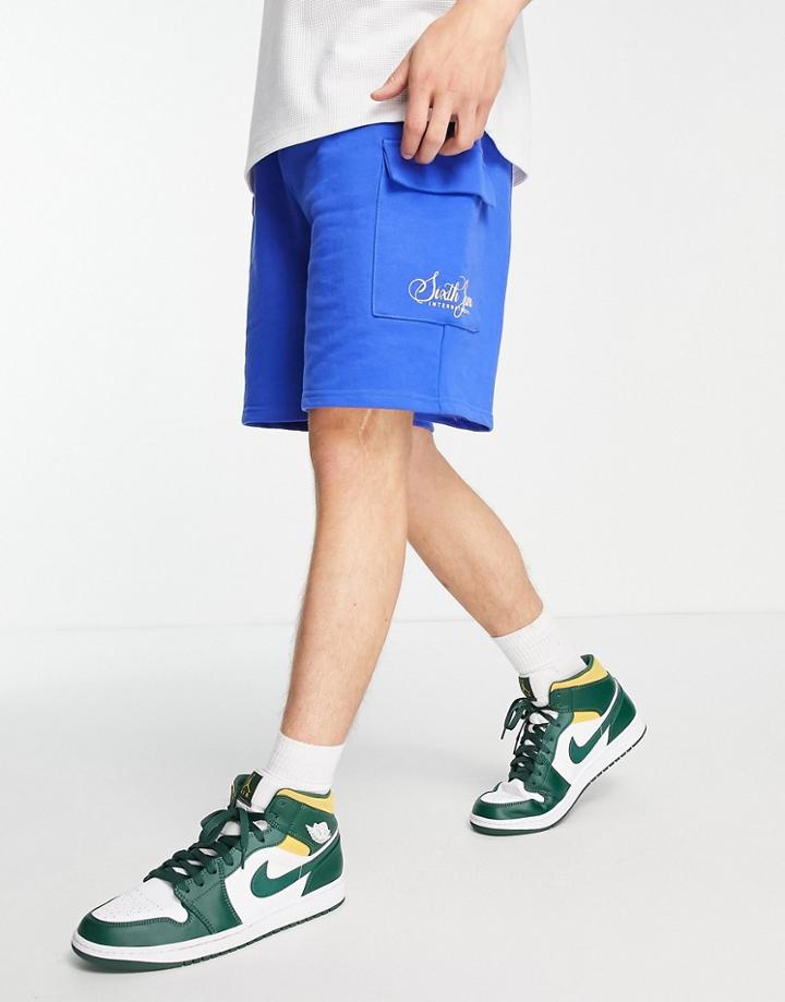 Sixth June Caligraphy Cargo Shorts In Blue