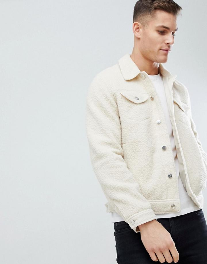 Asos Fleece Western Jacket In Ecru - Beige