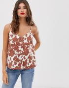 Asos Design Button Through Linen Cami In Cow Print-multi