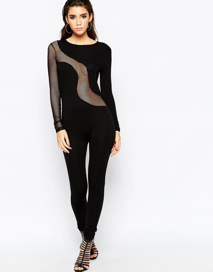 Asos Night Sheer Panel Jumpsuit - Black