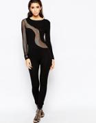 Asos Night Sheer Panel Jumpsuit - Black