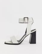 Asos Design Herbert Leather Block Heeled Sandals In White