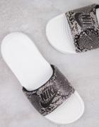 Nike Victori One Reptile Print Slides In White/desert Sand
