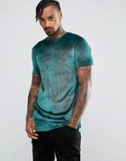 Asos Longline Muscle T-shirt In Rib Velour In Khaki - Green