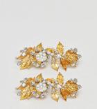 Asos Design Bridal Pack Of 2 Crystal Metal Leaf Hair Clips - Gold