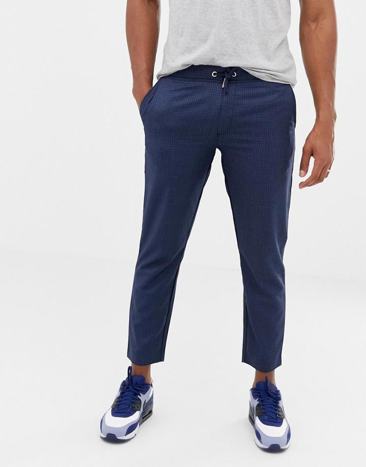 Boohooman Micro Check Smart Jogger In Blue - Gray