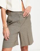 Topshop Checked City Shorts In Brown-multi