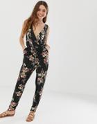 Gilli Floral Wrap Front Jumpsuit-multi