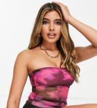 Asyou Strapless Mesh Longline Top In Print - Part Of A Set-multi