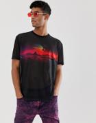 Asos Design Relaxed Mesh T-shirt With Mars Scene-black
