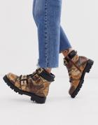 Asos Design Avenue Hiker Boots In Snake - Multi
