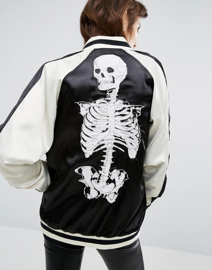 Tripp Nyc Skull Print Reversible Bomber Jacket - White