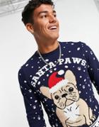 Asos Design Foundation Christmas Sweater With French Bulldog Design-navy