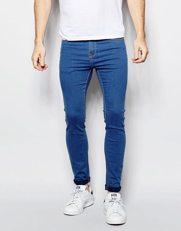 Pull & Bear Super Skinny Jeans In Midwash Blue - Blue