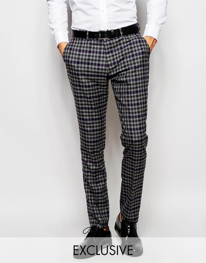 Selected Homme Exclusive Multi Color Check Pants In Skinny Fit - Gray