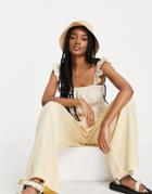 River Island Poplin Shirred Cami Top In Beige-neutral