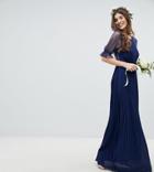 Tfnc Pleated Maxi Bridesmaid Dress With Spot Mesh Frill Detail-navy