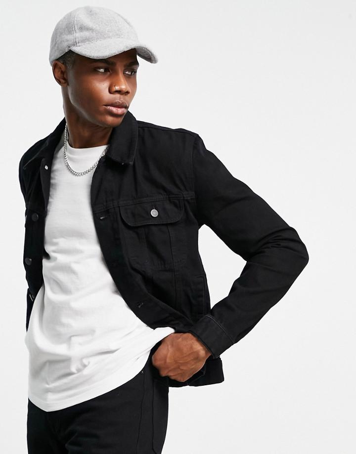 Asos Design Regular Western Denim Jacket In Black
