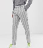 Asos Design Tall Skinny Crop Smart Pants In Gray Linen Stripe