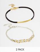 Asos Pack Of 2 Bar And Diamond Charm Anklets - Multi