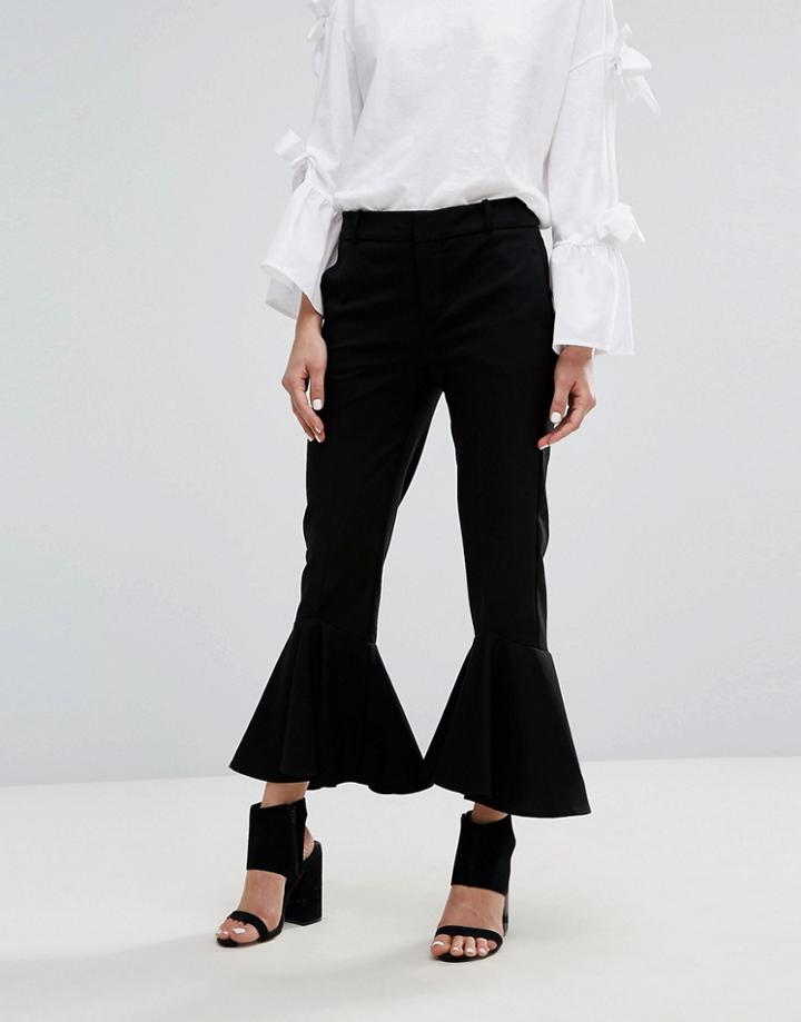 Mango Frill Hem Pant - Black