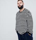 Asos Design Plus Oversized Striped Long Sleeve T-shirt In Velour - Multi
