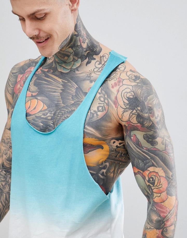 Asos Design Extreme Racer Back Tank With Dip Dye In Green - Green