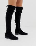 Public Desire Elle Flat Over The Knee Boots In Black - Black