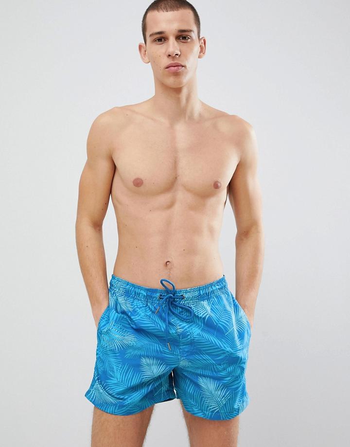 Jack & Jones Swim Shorts With Leaf Print - Blue