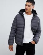 New Look Hooded Puffer Jacket In Gray - Gray