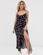 Bec & Bridge La Kiss Floral Print Midi Dress-black