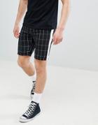 Asos Design Slim Shorts In Black Check With Side Stripe - Black