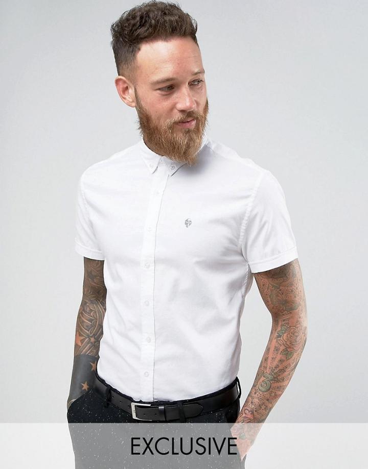 Noose & Monkey Skinny Short Sleeve Oxford Shirt - White