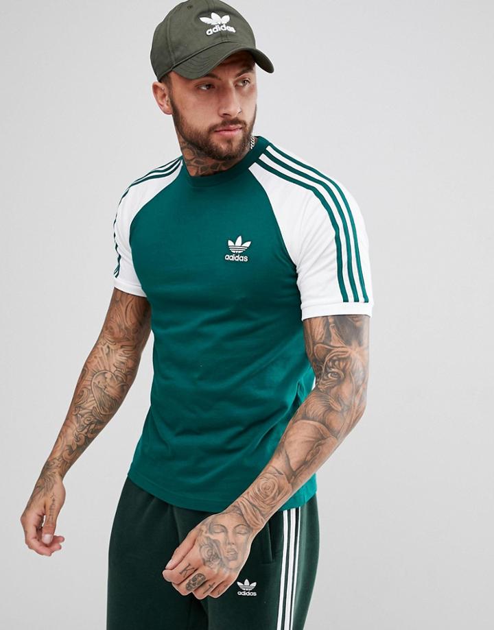 Adidas Originals Adicolor Raglan California T-shirt In Green Cw1206 - Green