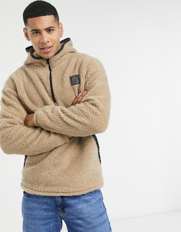Jack & Jones Originals Borg Hoodie With Pockets In Beige-neutral