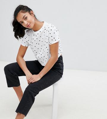 Asos Design Petite Crop T-shirt In Polka Dot - White