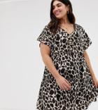 Influence Plus Smock Dress With Button Down Front In Giraffe Print - Multi