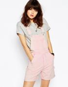 Asos Denim Short Overall In Pink Acid Wash - Pink