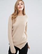 Sisley Sweater In Rib With Asymmetric Hem - Beige