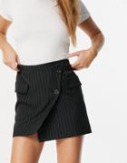 Asos Design 00s Suit Wrap Mini Skirt In Pinstripe-multi