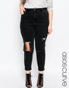 Asos Curve Thea Girlfriend Jean In Washed Black With Madness Rips - Washed Black
